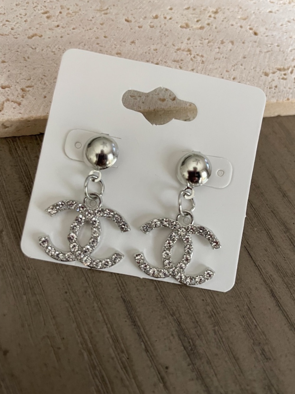 Silver Crystal CC Drop Earrings